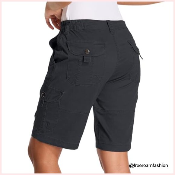 Women's Cargo Shorts Lightweight Cotton Hiking Active Elastic Waist - Picture 2 of 6